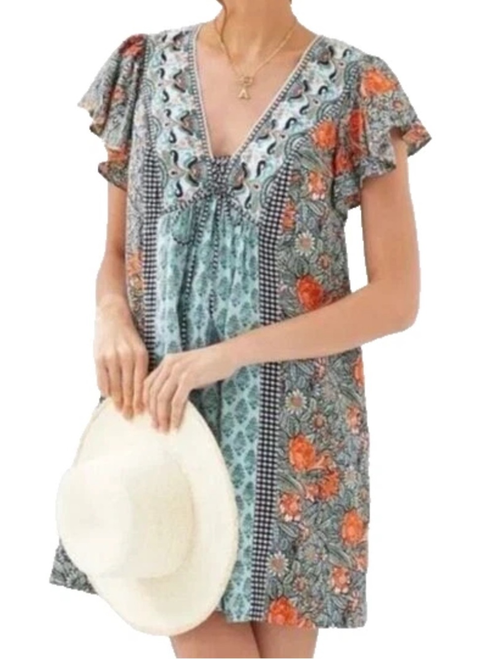 Anthropologie Astrid tunic mini boho dress in blue green size small